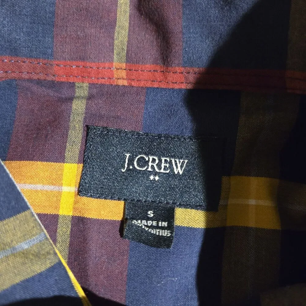 J Crew Shirt Mens Small Red Plaid Button Down Collar Long Sleeve 100% Cotton